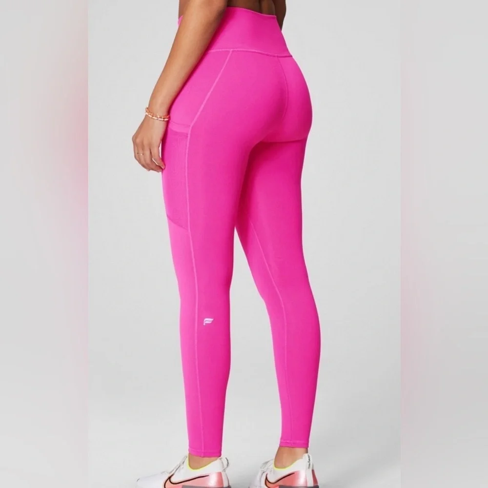 Fabletics PowerHold Pink High Rise Leggings Side Pocket Athletic Pants XS